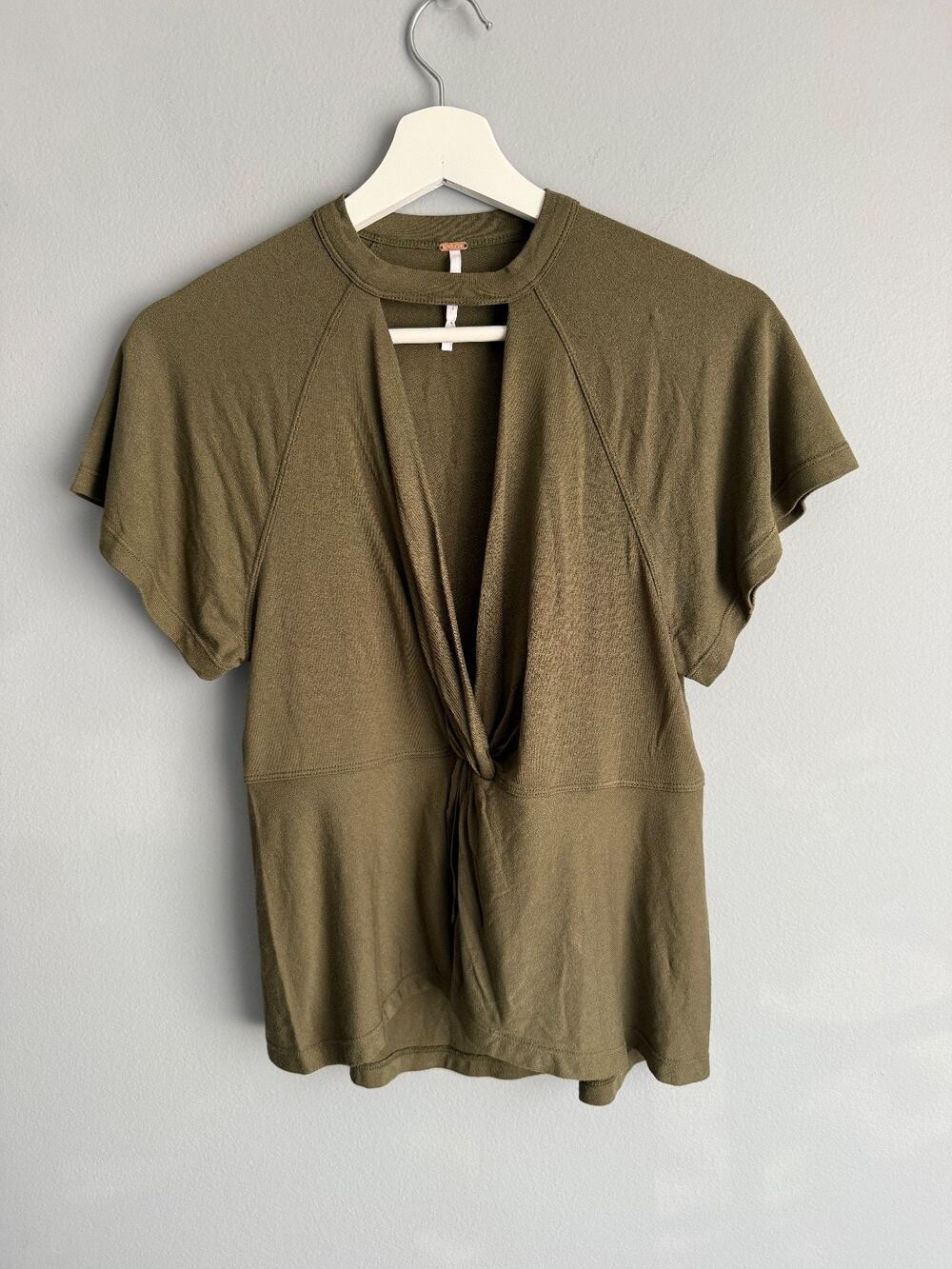 Free People Women's XS Olive Green Cutout Twist Front Top Boho Casual Chic